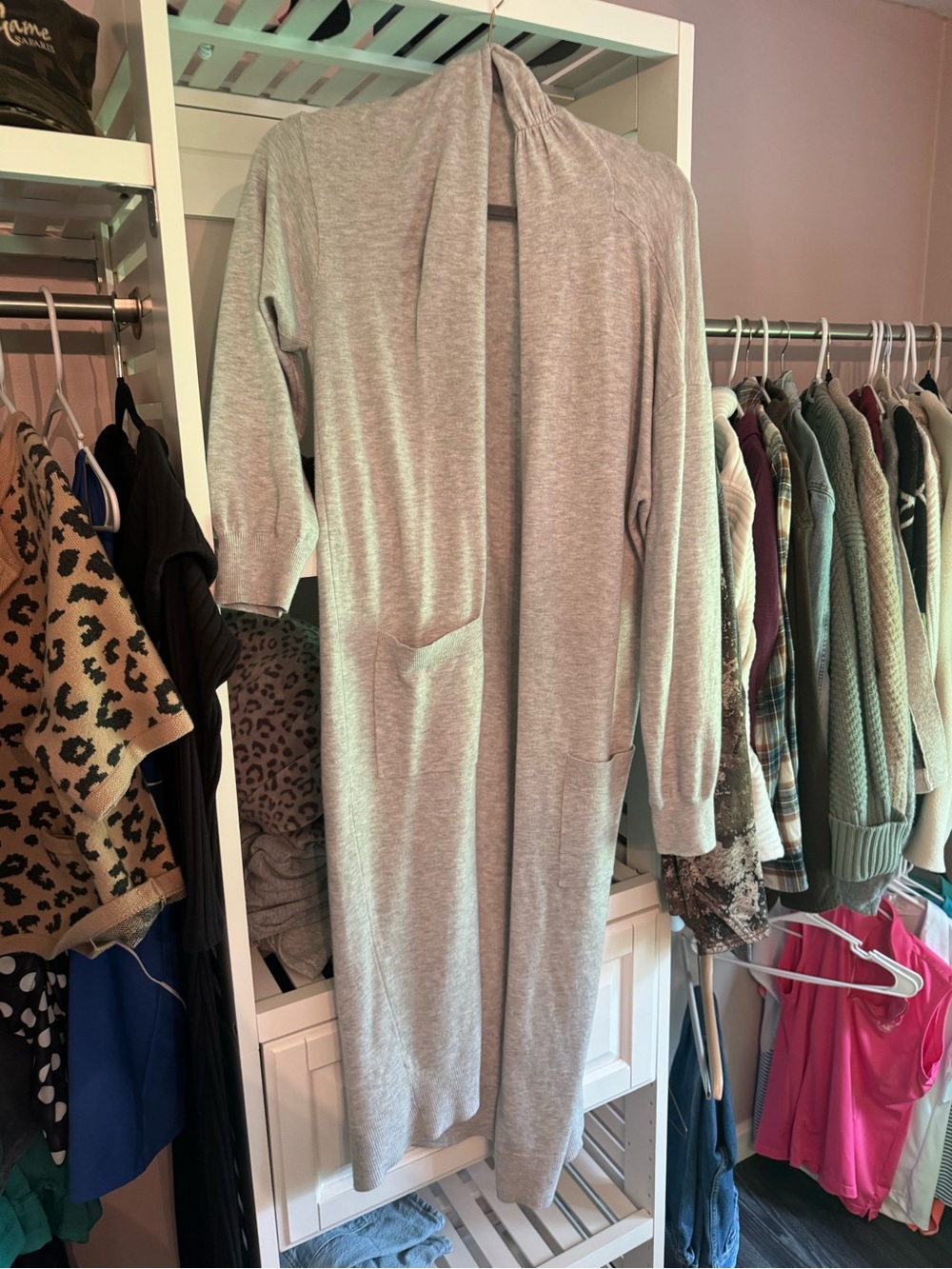 Express Light Gray Long Open-Front Knit Cardigan Dress